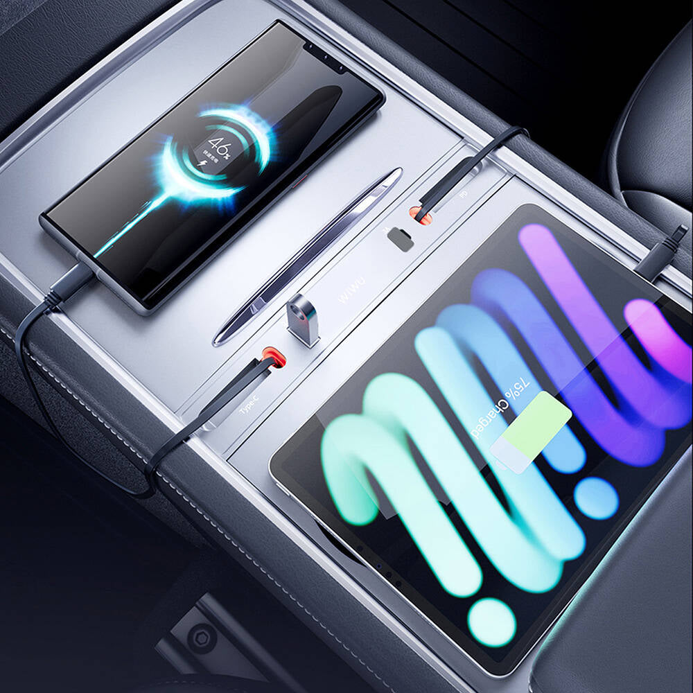 Wiwu Wi-DS001 Tesla Uyumlu Type-C Lightning USB-A Akıllı Araç İçi Şarj İstasyonu 60W Wiwu Wi-DS001 Tesla Uyumlu Type-C Lightning USB-A Akıllı Araç İçi Şarj İstasyonu 60W